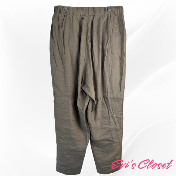 Mia inspiration Linen Blend Pants Relaxed Fit Elastic Waist Band Taupe Sz L - Picture 4 of 8